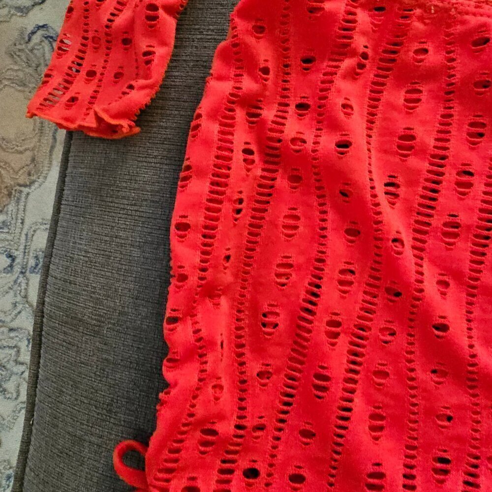 Red Sexy 4 Piece Triangle Bikini Top Thong Bottom Cover Up And Wrap Size Large - Picture 6 of 15